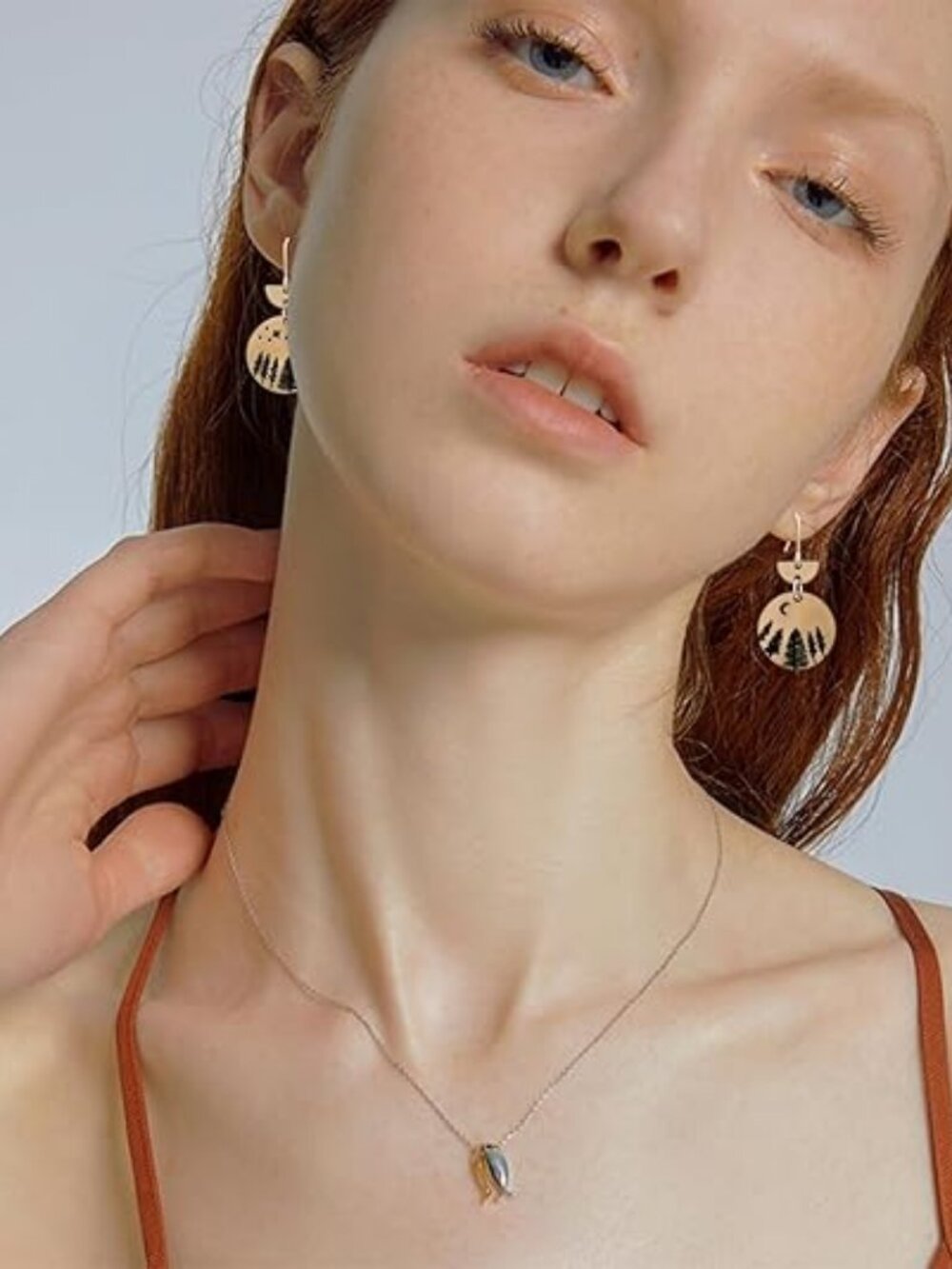 NONQL Handmade Retro Gold Pine Tree & Star Dangle Earrings | Boho